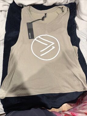 SAVVI Taupe Logo Tank Top — Relaxed Women's Muscle Tee